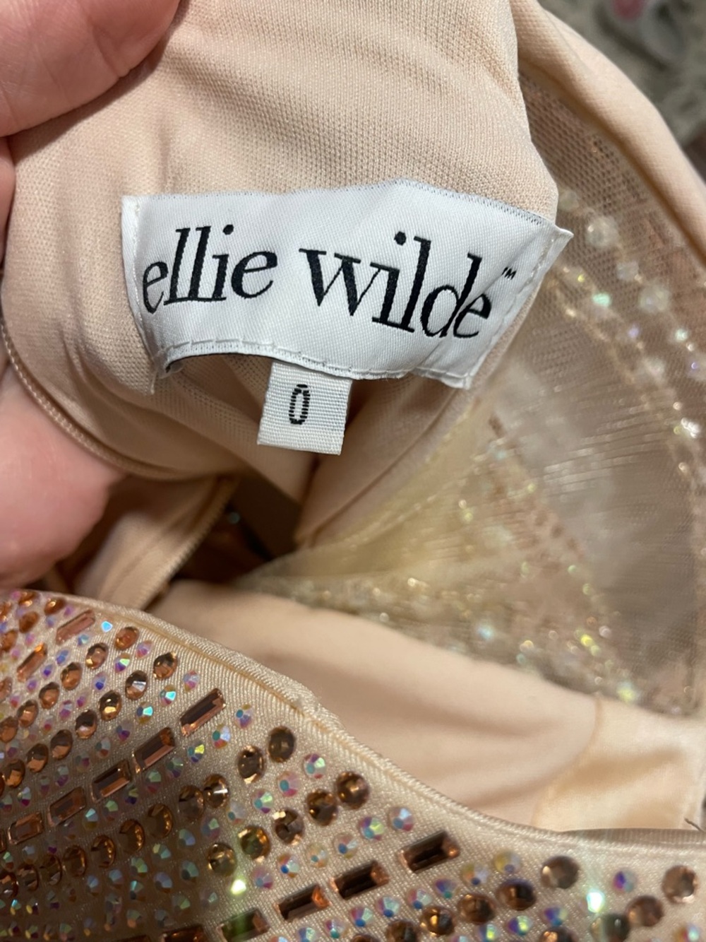 ellie wilde Blush Strapless Beaded Evening Gown with Thigh Slit - Picture 6 of 6